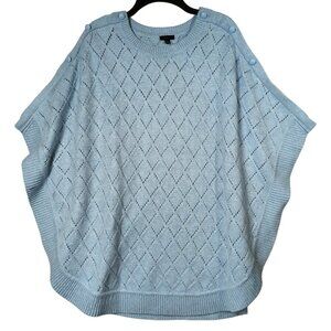 Talbots Large Pointelle Lattice Round Poncho Sweater Knit Shoulder Buttons